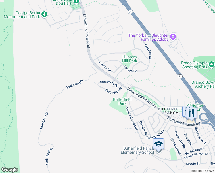 map of restaurants, bars, coffee shops, grocery stores, and more near 5951 Meadowwood Court in Chino Hills
