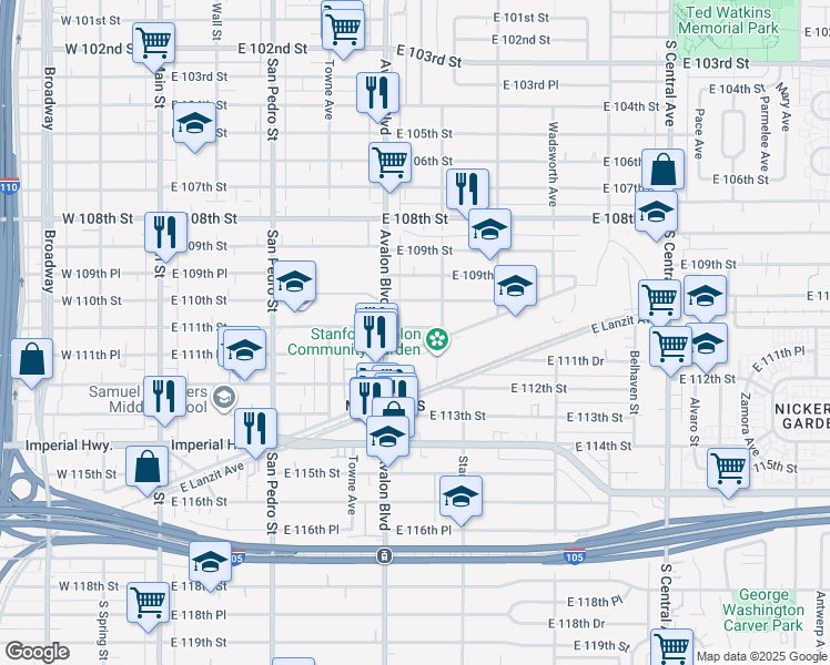 map of restaurants, bars, coffee shops, grocery stores, and more near in Los Angeles