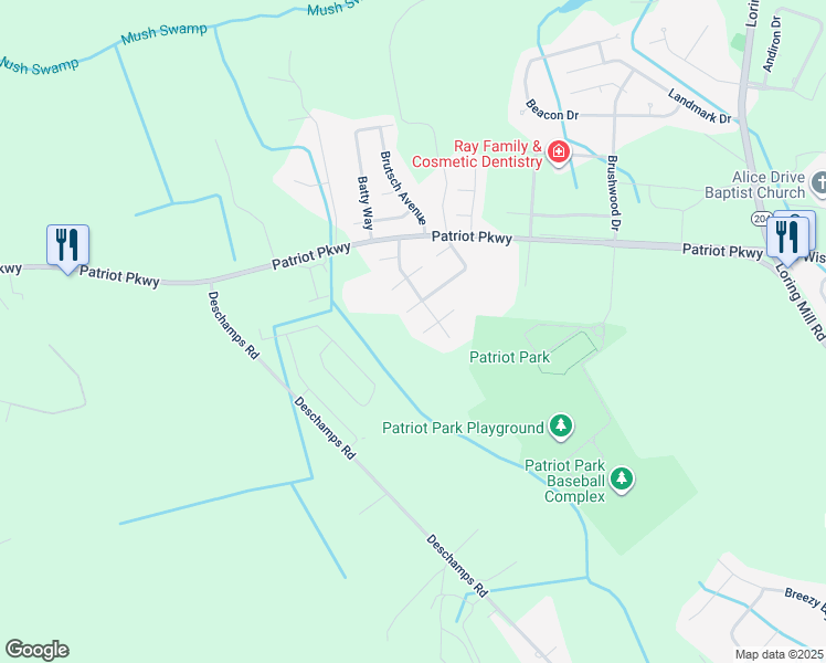 map of restaurants, bars, coffee shops, grocery stores, and more near 40 Philadelphia Way in Sumter