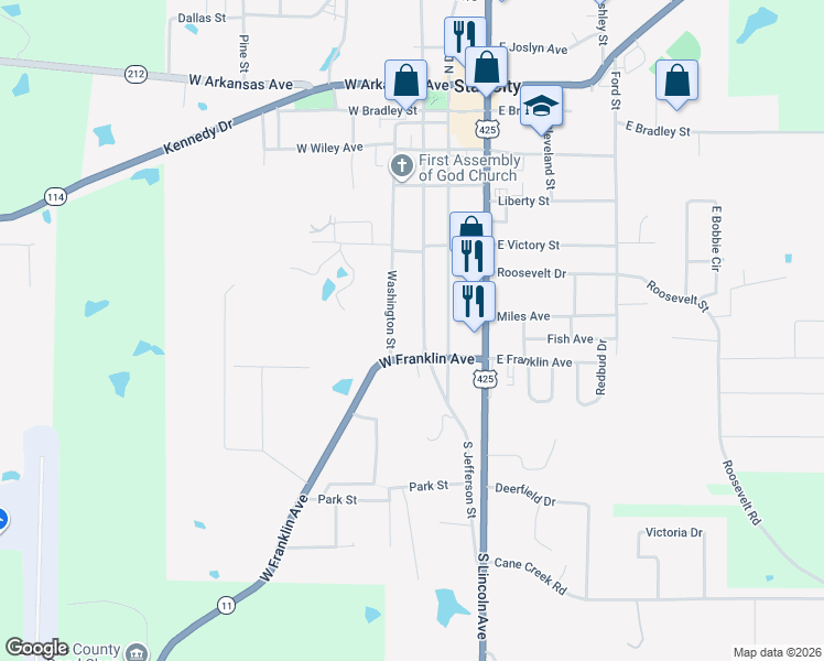 map of restaurants, bars, coffee shops, grocery stores, and more near 800 South Jefferson Street in Star City