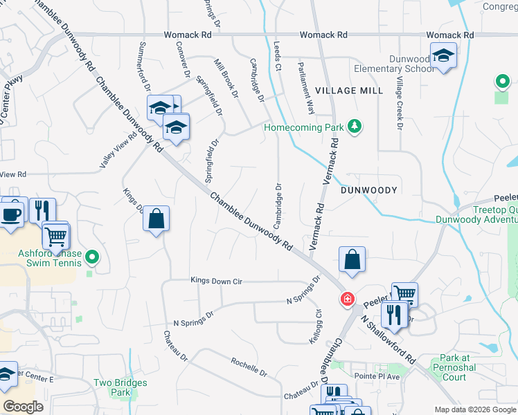 map of restaurants, bars, coffee shops, grocery stores, and more near 4717 Pine Acres Court in Dunwoody