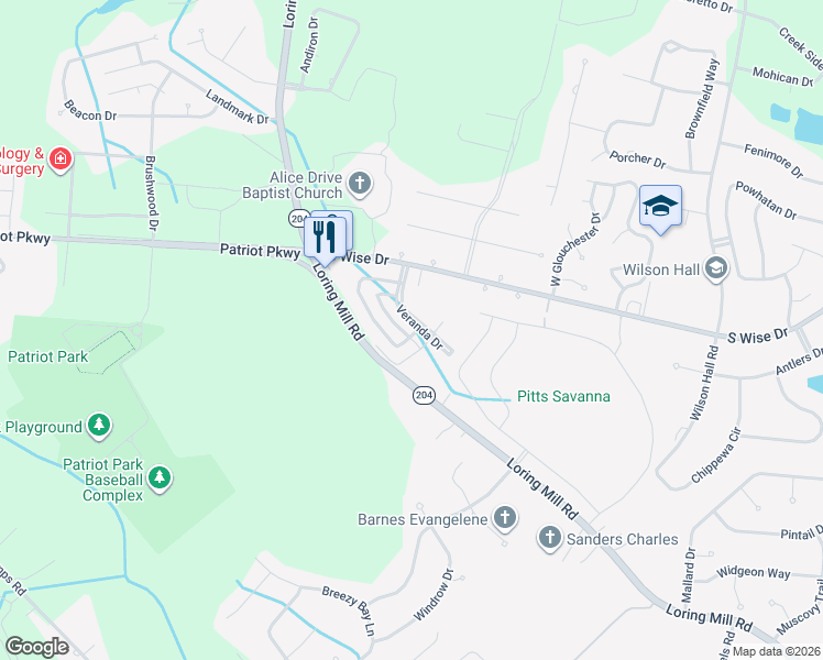 map of restaurants, bars, coffee shops, grocery stores, and more near 420 Veranda Drive in Sumter