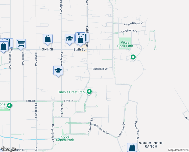 map of restaurants, bars, coffee shops, grocery stores, and more near 221 East Street in Norco