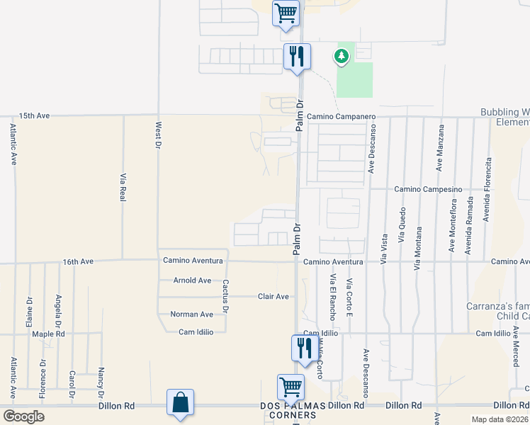 map of restaurants, bars, coffee shops, grocery stores, and more near 15685 Palm Drive in Desert Hot Springs