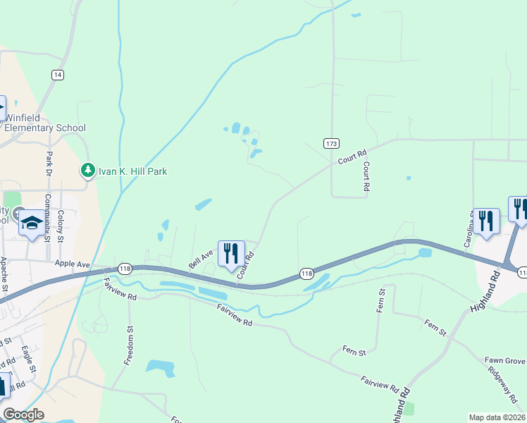 map of restaurants, bars, coffee shops, grocery stores, and more near 471 Court Road in Winfield