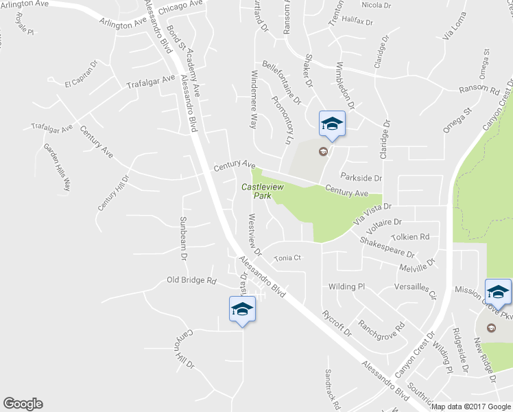 map of restaurants, bars, coffee shops, grocery stores, and more near 6318 Westview Drive in Riverside
