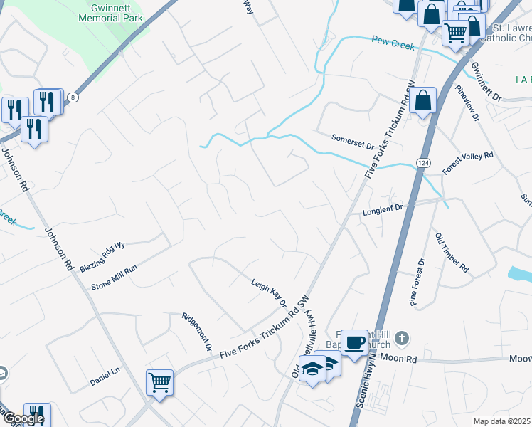 map of restaurants, bars, coffee shops, grocery stores, and more near in Lawrenceville