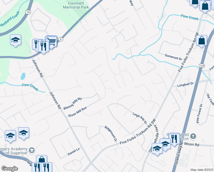 map of restaurants, bars, coffee shops, grocery stores, and more near 256 Grist Mill Lane in Lawrenceville
