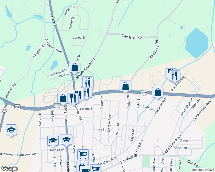 map of restaurants, bars, coffee shops, grocery stores, and more near 101 Merrimac Drive in Piedmont