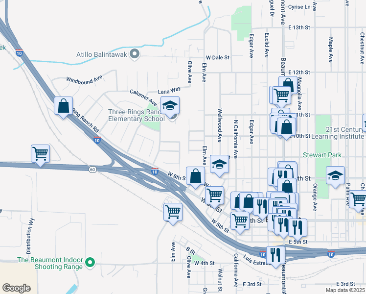 map of restaurants, bars, coffee shops, grocery stores, and more near 954 Hurstland Ave in Beaumont