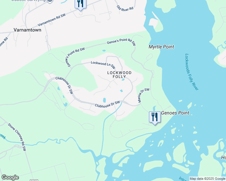 map of restaurants, bars, coffee shops, grocery stores, and more near 185 Egret Court in Brunswick County