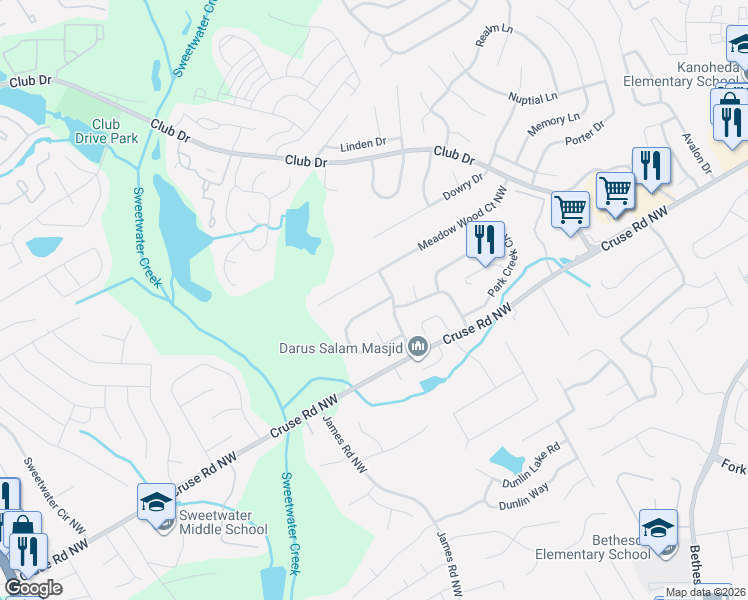map of restaurants, bars, coffee shops, grocery stores, and more near 3228 Fescue Circle in Lawrenceville