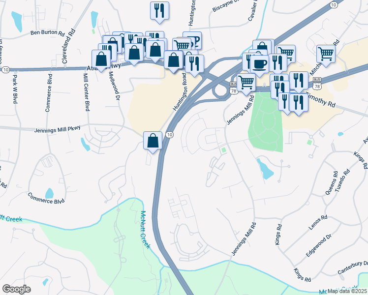 map of restaurants, bars, coffee shops, grocery stores, and more near 315 Summerville Lane in Athens
