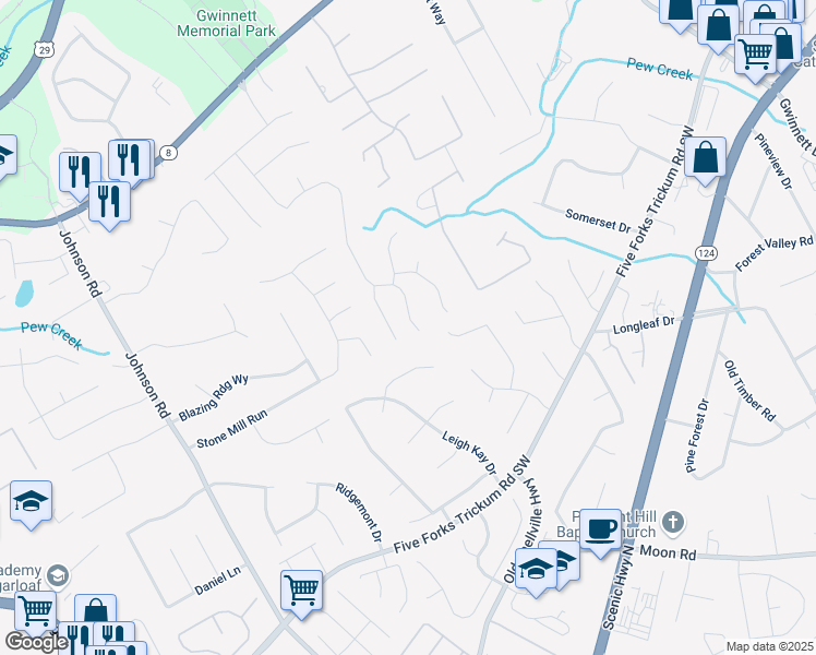 map of restaurants, bars, coffee shops, grocery stores, and more near 275 Thornbush Lane in Lawrenceville