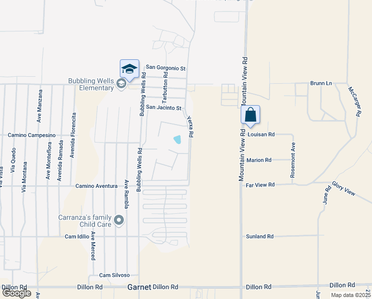 map of restaurants, bars, coffee shops, grocery stores, and more near 15500 Bubbling Wells Road in Desert Hot Springs