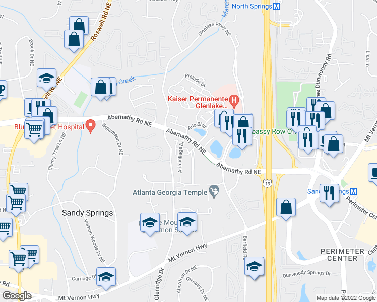 map of restaurants, bars, coffee shops, grocery stores, and more near 6600 Alastair Drive in Sandy Springs