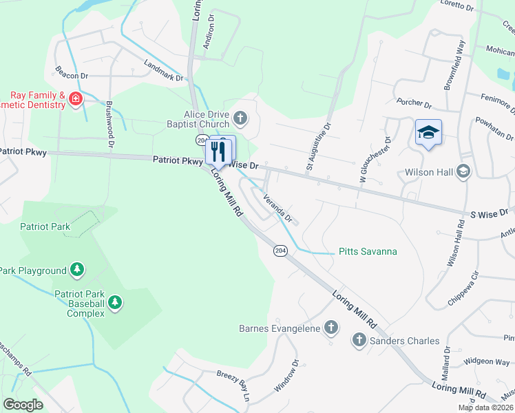 map of restaurants, bars, coffee shops, grocery stores, and more near 420 Veranda Drive in Sumter