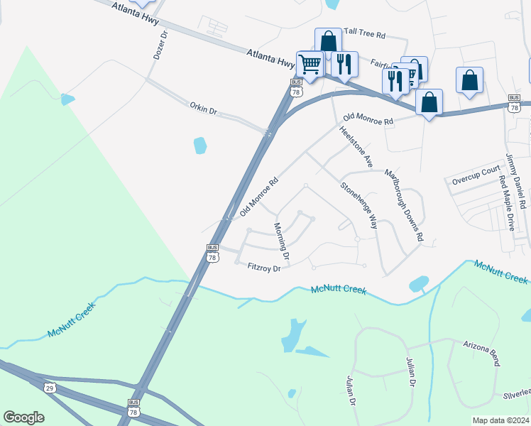 map of restaurants, bars, coffee shops, grocery stores, and more near 140 Couplet Drive in Bogart