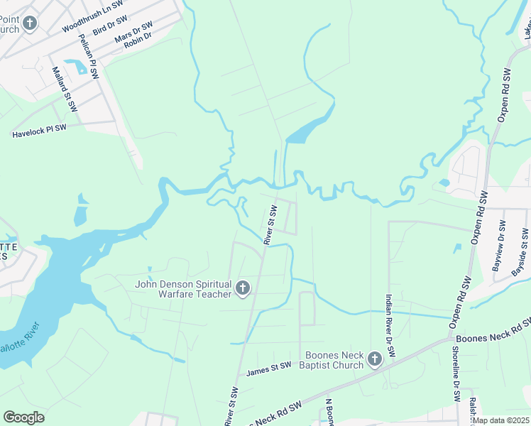 map of restaurants, bars, coffee shops, grocery stores, and more near 1975 River Street Southwest in Brunswick County