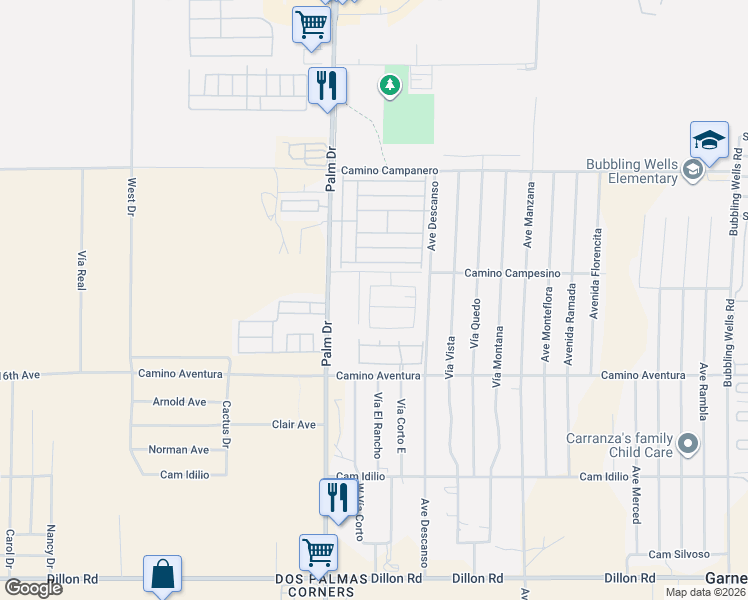 map of restaurants, bars, coffee shops, grocery stores, and more near 65208 Avenida De Paz in Desert Hot Springs