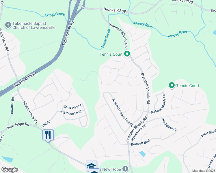 map of restaurants, bars, coffee shops, grocery stores, and more near 1065 Chimney Trace Way Southeast in Lawrenceville