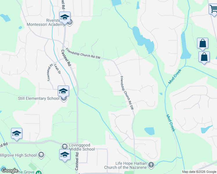 map of restaurants, bars, coffee shops, grocery stores, and more near 780 Friendship Church Road Southwest in Powder Springs