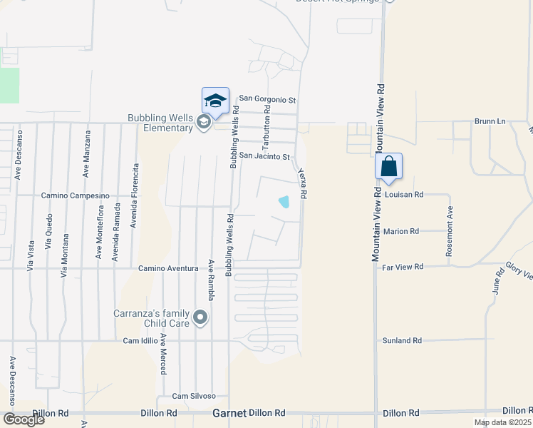map of restaurants, bars, coffee shops, grocery stores, and more near 15500 Bubbling Wells Road in Desert Hot Springs