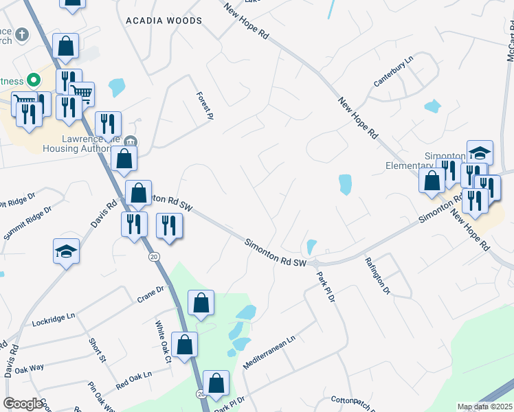 map of restaurants, bars, coffee shops, grocery stores, and more near 775 Brand South Trail in Lawrenceville