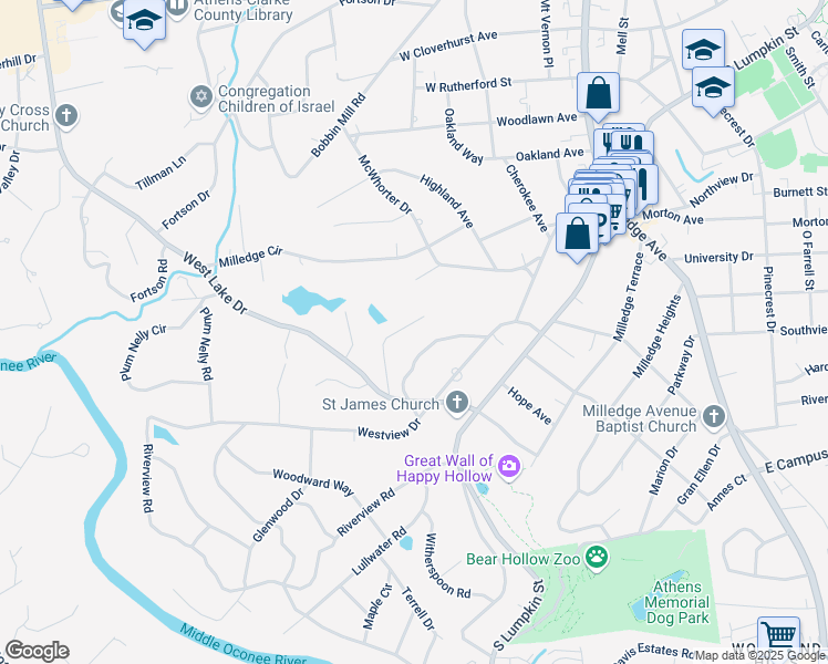 map of restaurants, bars, coffee shops, grocery stores, and more near 170 Valley Road in Athens