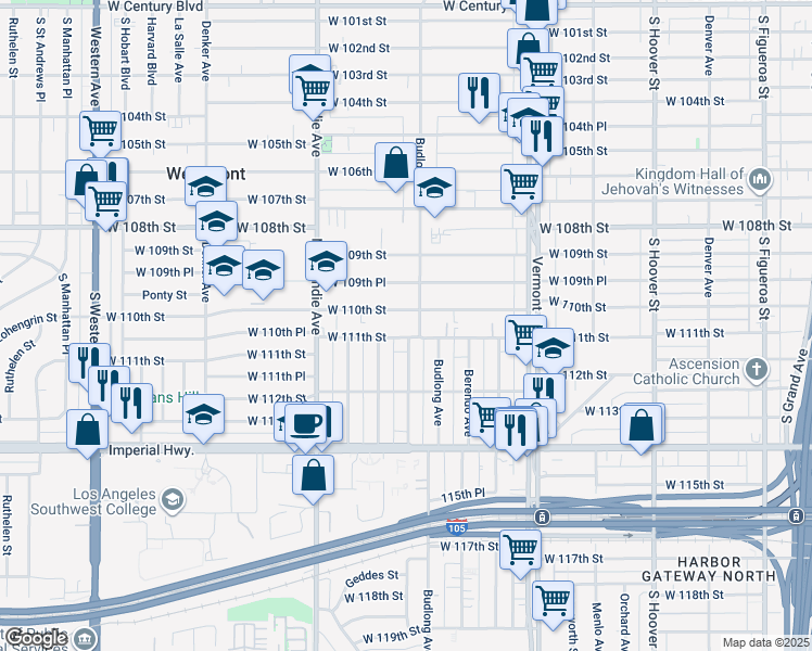 map of restaurants, bars, coffee shops, grocery stores, and more near 11102 Raymond Avenue in Los Angeles