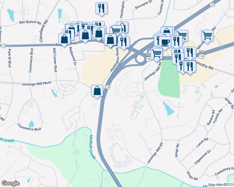 map of restaurants, bars, coffee shops, grocery stores, and more near 319 Summerville Lane in Athens