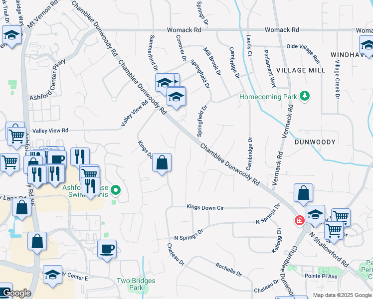 map of restaurants, bars, coffee shops, grocery stores, and more near 4716 North Springs Court in Dunwoody