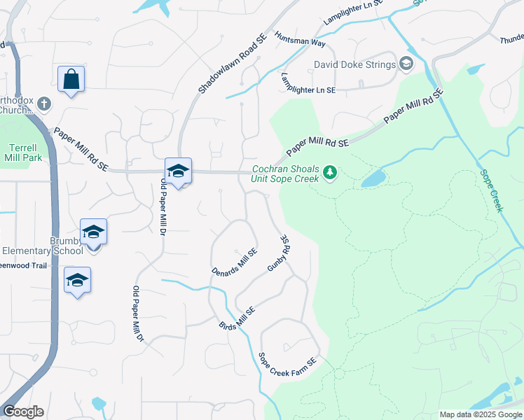 map of restaurants, bars, coffee shops, grocery stores, and more near 628 Gunby Road Southeast in Marietta