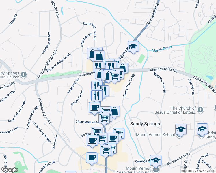map of restaurants, bars, coffee shops, grocery stores, and more near in Sandy Springs