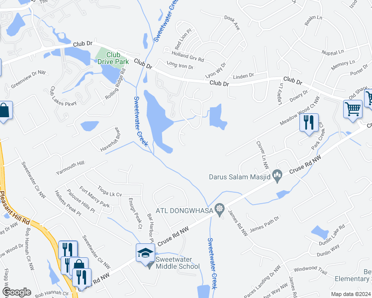 map of restaurants, bars, coffee shops, grocery stores, and more near 3315 Colgan Trace Northwest in Lawrenceville