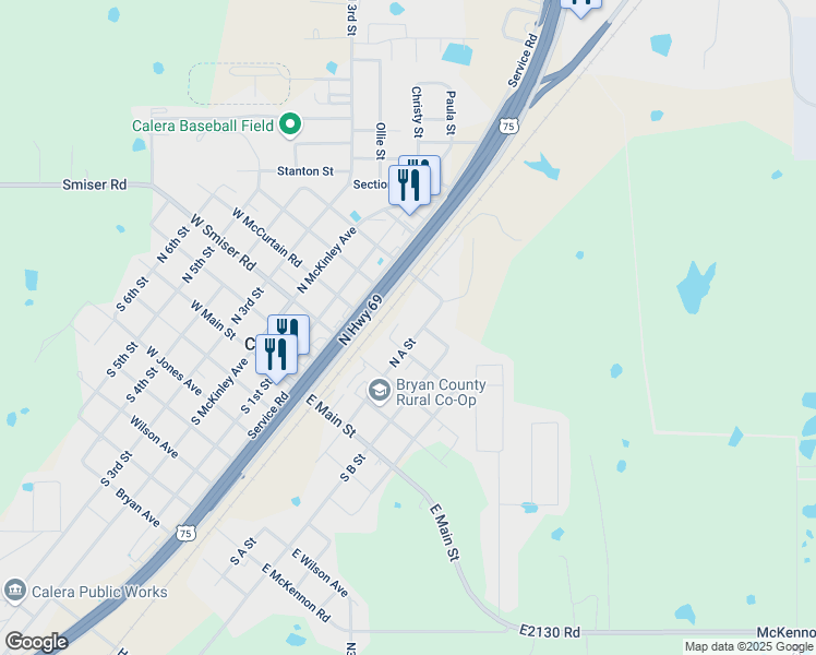 map of restaurants, bars, coffee shops, grocery stores, and more near 407 North A Street in Calera