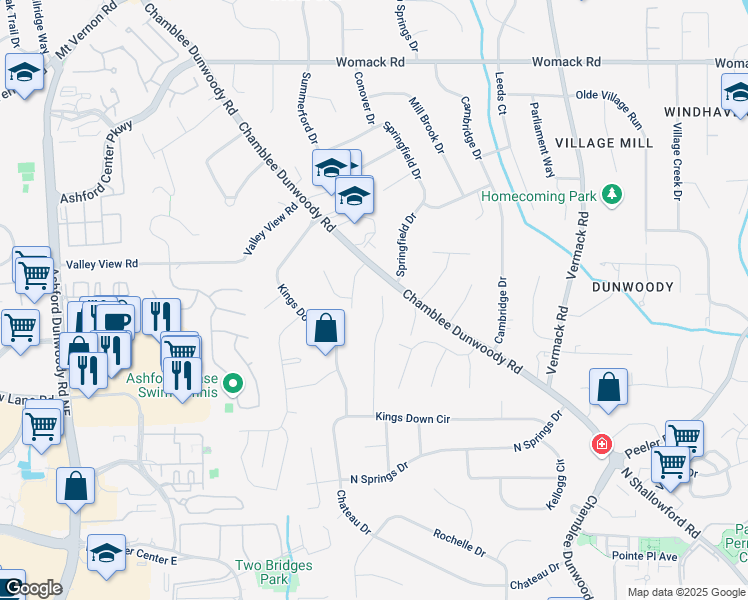 map of restaurants, bars, coffee shops, grocery stores, and more near 4716 North Springs Court in Dunwoody