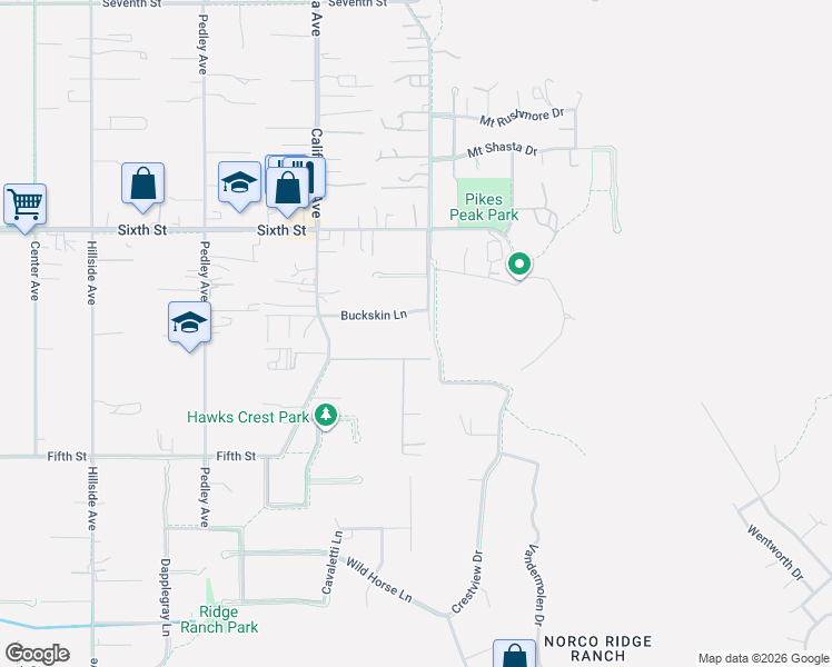 map of restaurants, bars, coffee shops, grocery stores, and more near 175 East Street in Norco