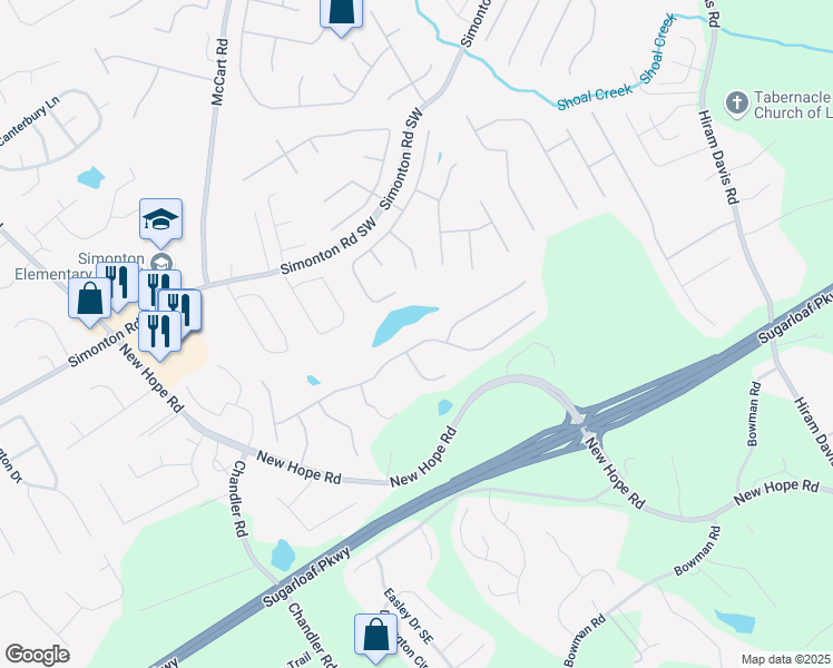 map of restaurants, bars, coffee shops, grocery stores, and more near 528 Savannah Rose Way in Lawrenceville