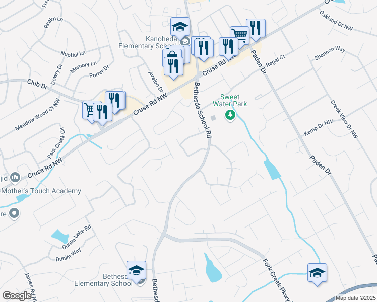 map of restaurants, bars, coffee shops, grocery stores, and more near 2750 Bethesda Court Northwest in Lawrenceville