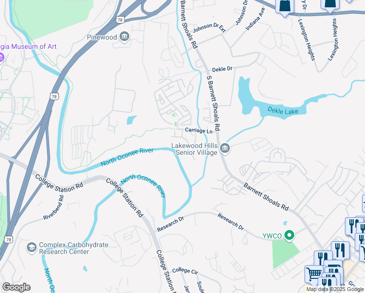 map of restaurants, bars, coffee shops, grocery stores, and more near 110 Thumpa Avenue in Athens