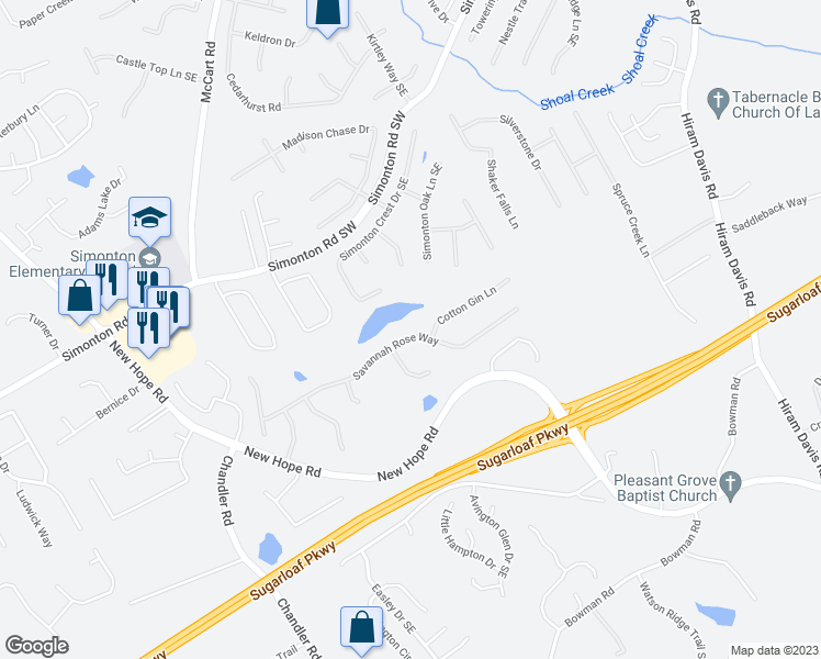 map of restaurants, bars, coffee shops, grocery stores, and more near 538 Savannah Rose Way in Lawrenceville