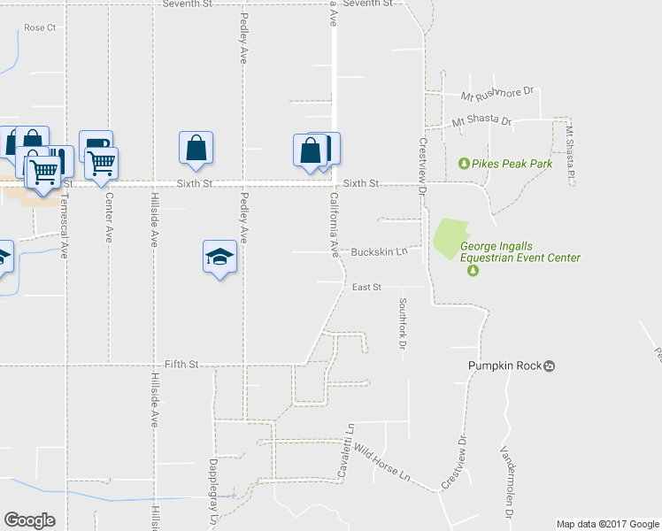 map of restaurants, bars, coffee shops, grocery stores, and more near 3700 California Avenue in Norco