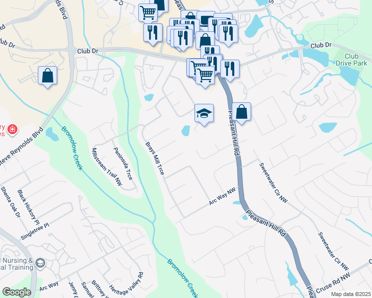 map of restaurants, bars, coffee shops, grocery stores, and more near 3929 Smoke Mist Trace Northwest in Lawrenceville