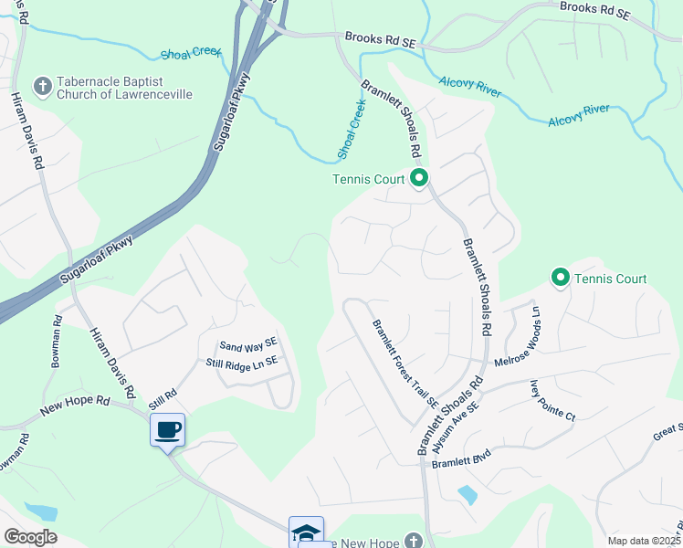 map of restaurants, bars, coffee shops, grocery stores, and more near 1065 Chimney Trace Way SE in Lawrenceville