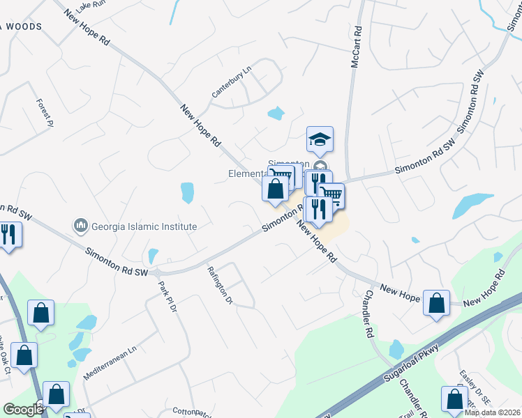 map of restaurants, bars, coffee shops, grocery stores, and more near 905 Turner Drive in Lawrenceville