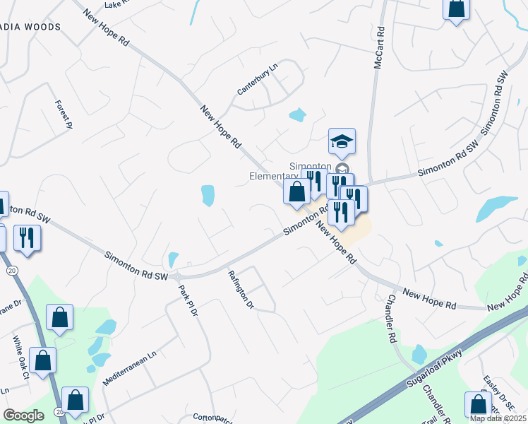map of restaurants, bars, coffee shops, grocery stores, and more near 865 Turner Drive in Lawrenceville