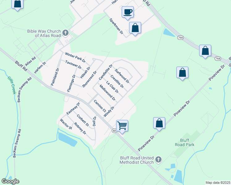 map of restaurants, bars, coffee shops, grocery stores, and more near 4348 La Clair Drive in Columbia
