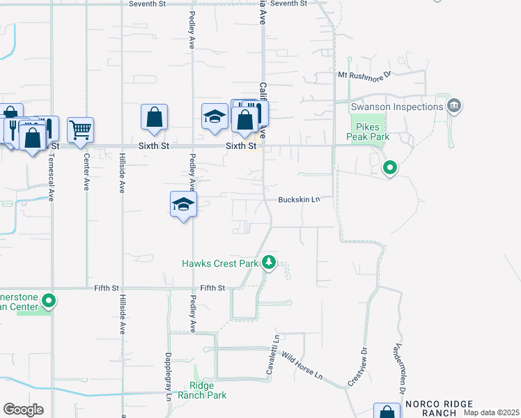 map of restaurants, bars, coffee shops, grocery stores, and more near 3700 California Avenue in Norco