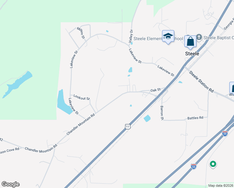 map of restaurants, bars, coffee shops, grocery stores, and more near 372 Chandler Mountain Road in Steele